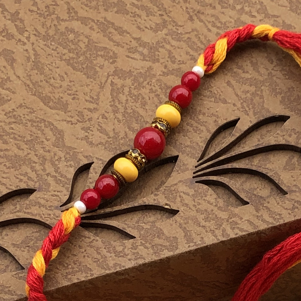 T4 Jewels Yellow & Red Beaded Rakhi ๐ต๏ธFor Brothers ๐โ SR49 Rakhi T4 Jewels