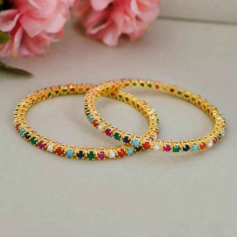 Gold plated AD Multicolor Handcrafted set of 2 Bangles (AD-0010)