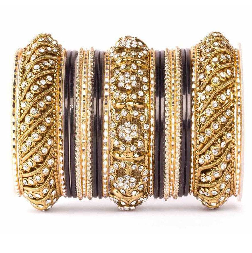 Solid Colored Bangle Set For One Hand Black T4 Jewels