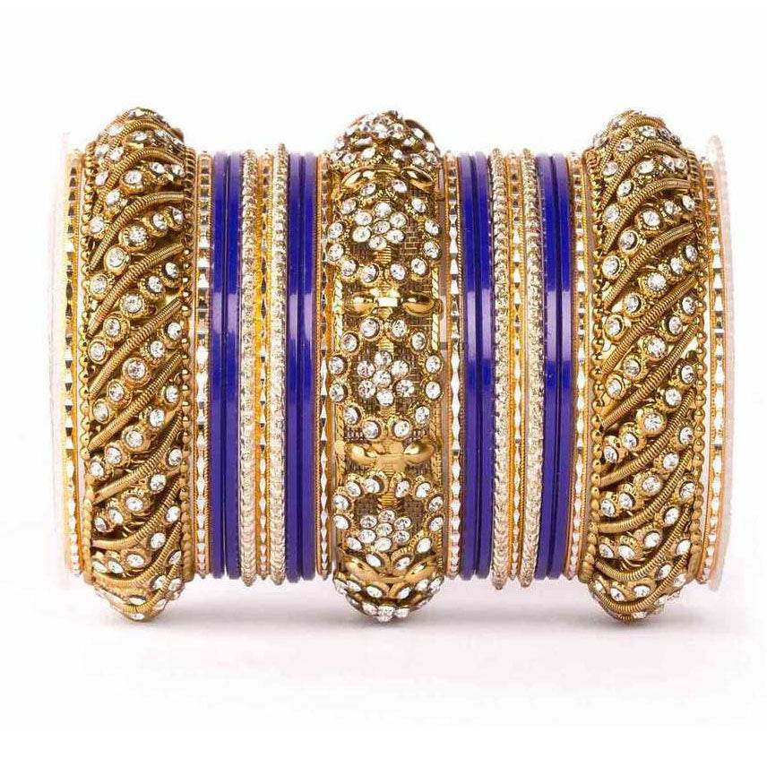 Solid Colored Bangle Set For One Hand Blue T4 Jewels