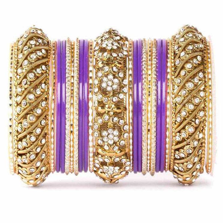 Solid Colored Bangle Set For One Hand Purple T4 Jewels
