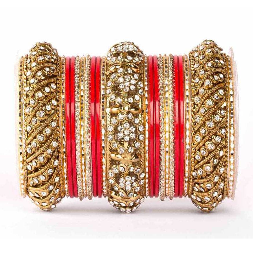 Solid Colored Bangle Set For One Hand Red T4 Jewels