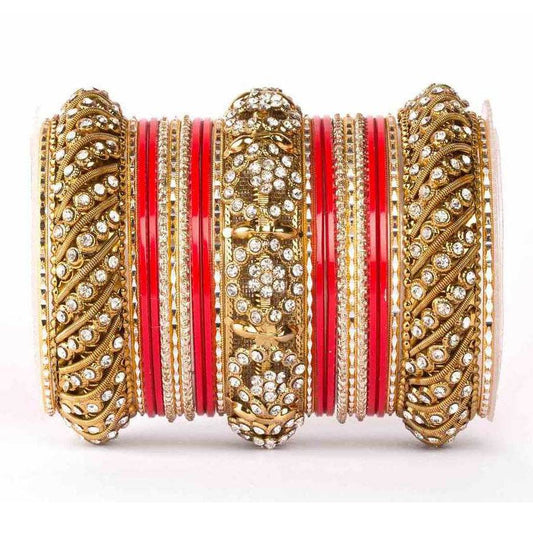 Solid Colored Bangle Set For One Hand Red T4 Jewels