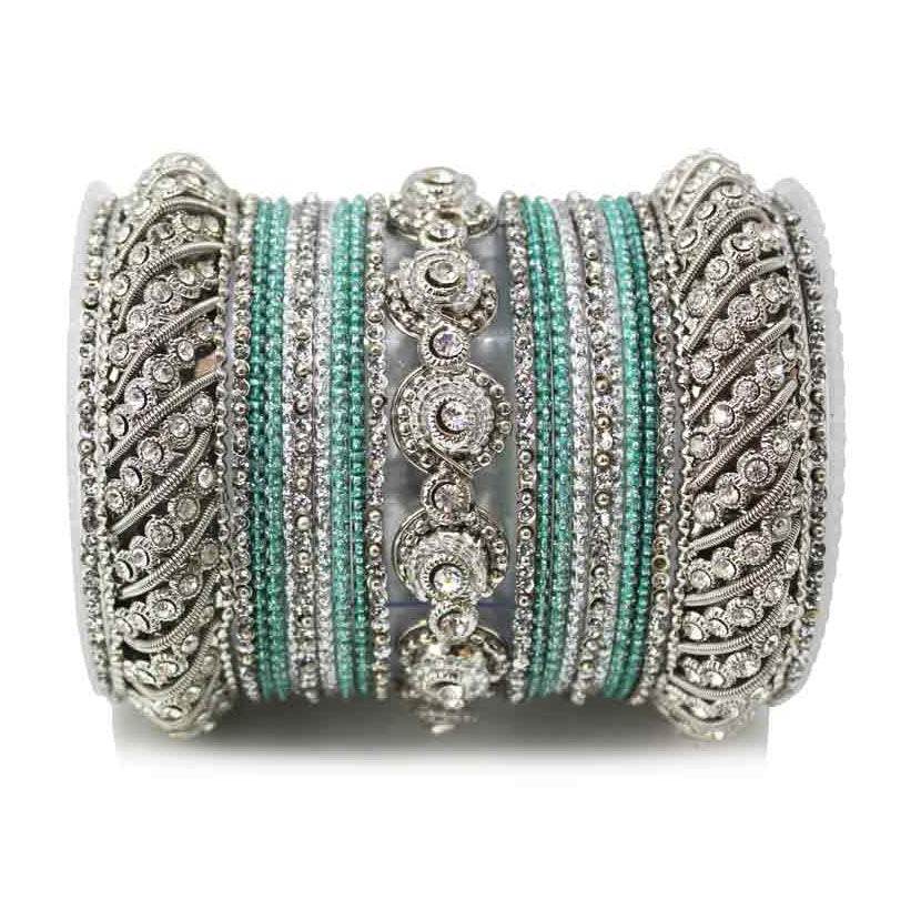Traditional Colored Textured Bangle Set For Single Hand Pista-Silver T4 Jewels