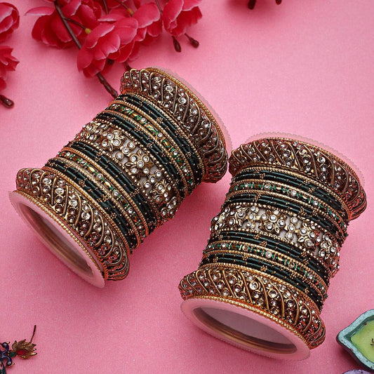 Set of 2 Traditional Colored Silk Thread Bangle Set Green T4 Jewels