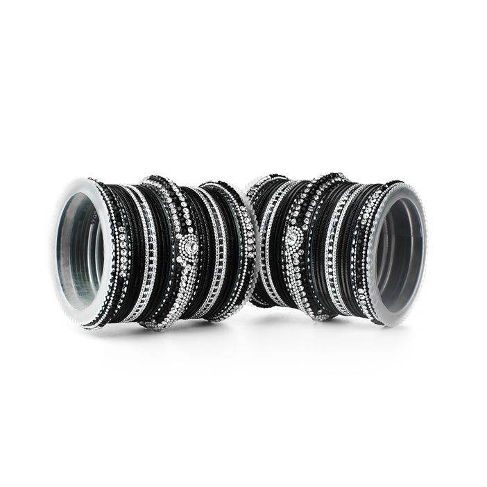 Set of 54 Shinning Metal Lac bangle set by T4 Jewels Black T4 Jewels