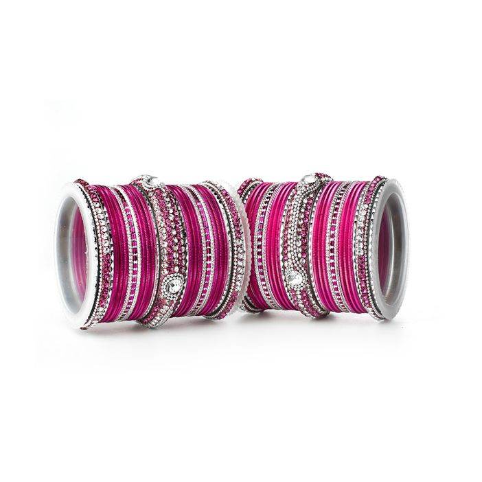 Set of 54 Shinning Metal Lac bangle set by T4 Jewels Pink T4 Jewels