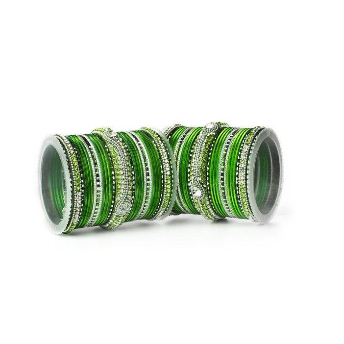 Set of 54 Shinning Metal Lac bangle set by T4 Jewels Green T4 Jewels