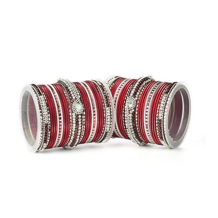 Set of 54 Shinning Metal Lac bangle set by T4 Jewels Maroon T4 Jewels