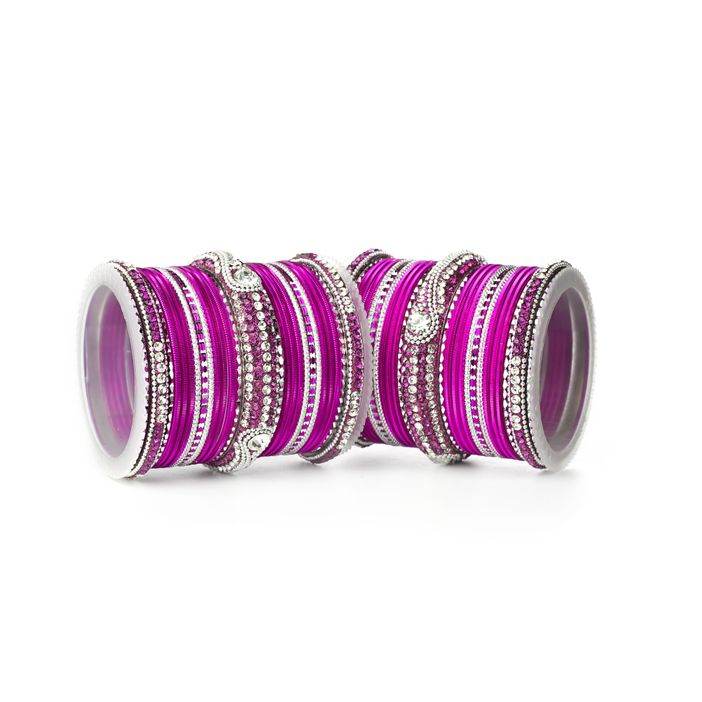 Set of 54 Shinning Metal Lac bangle set by T4 Jewels Dark Pink T4 Jewels