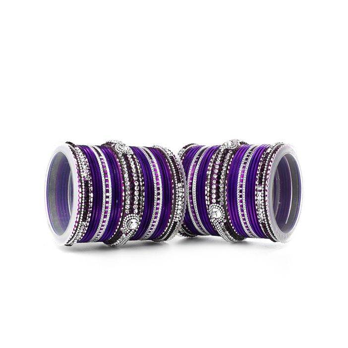 Set of 54 Shinning Metal Lac bangle set by T4 Jewels Purple T4 Jewels