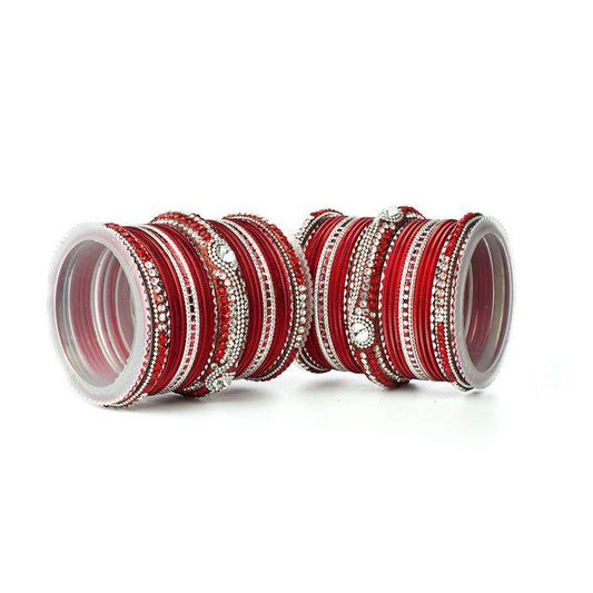 Set of 54 Shinning Metal Lac bangle set by T4 Jewels Red T4 Jewels