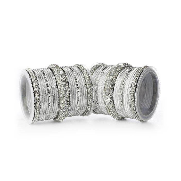 Set of 54 Shinning Metal Lac bangle set by T4 Jewels Silver T4 Jewels