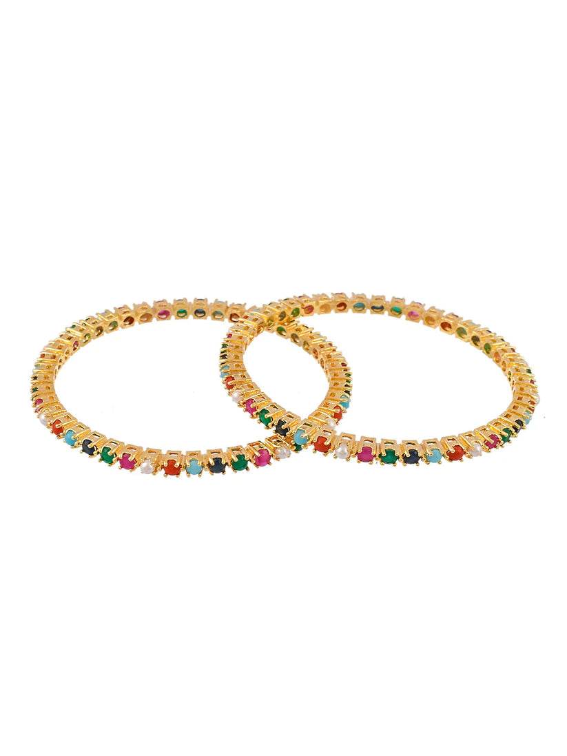 Gold plated AD Multicolor Handcrafted set of 2 Bangles (AD-0010) T4 Jewels