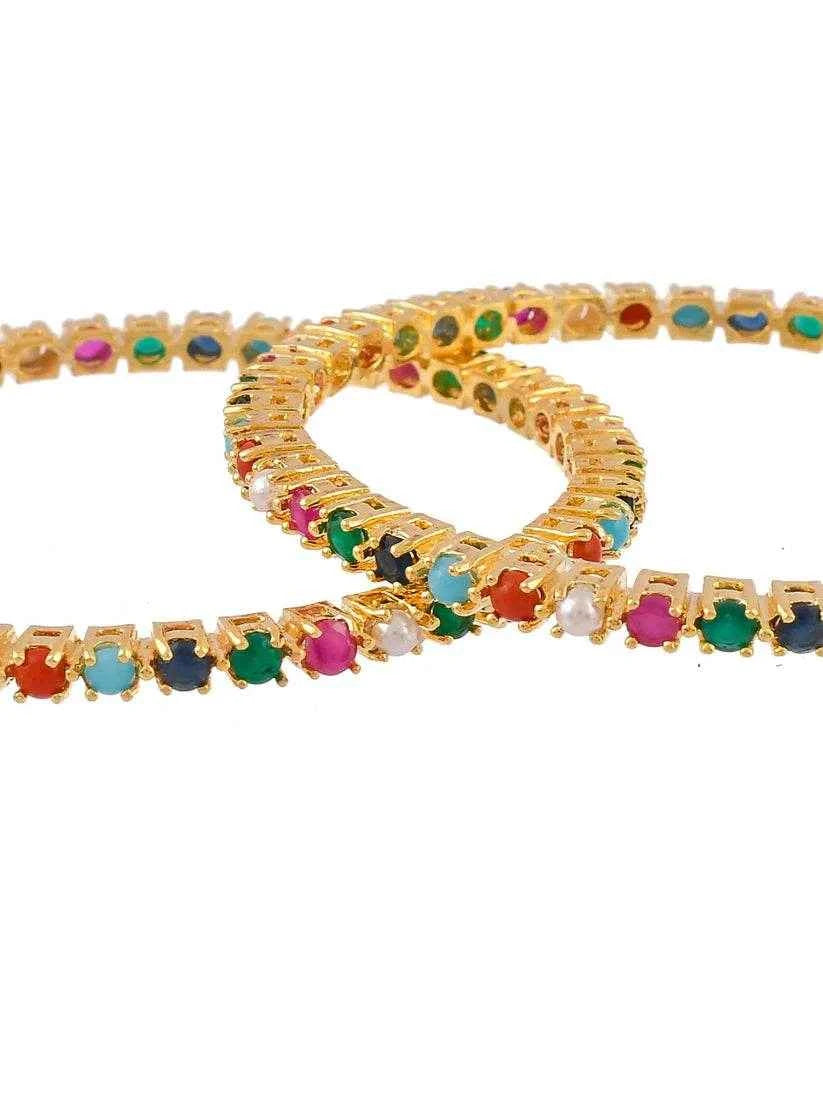 Gold plated AD Multicolor Handcrafted set of 2 Bangles (AD-0010)