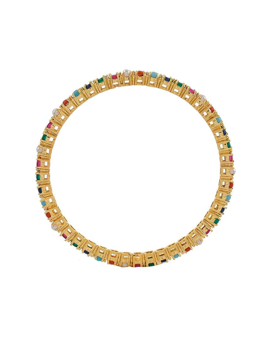 Gold plated AD Multicolor Handcrafted set of 2 Bangles (AD-0010) T4 Jewels