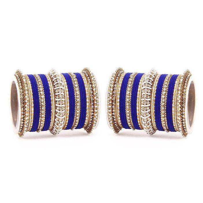 Set of 2 Beautiful Velvet Bangle And Pearl Bangle Set Blue T4 Jewels