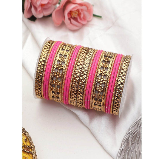 Colored Daily Wear Bangle Set With Flower Jaali Work Rose T4 Jewels