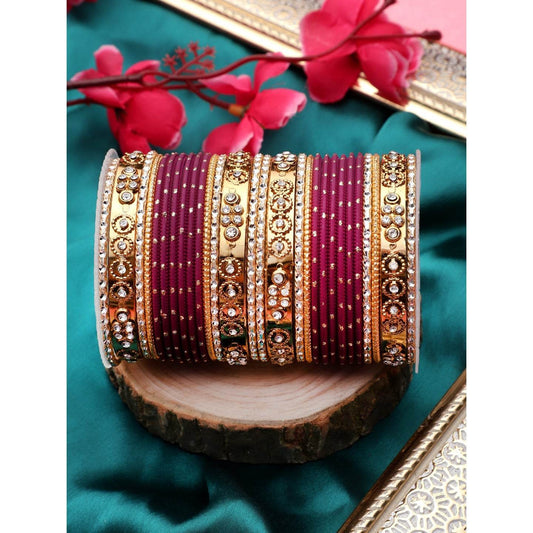 Traditional Bangle Set With Golden Dotted Bangles BY T4 Jewels Purple T4 Jewels