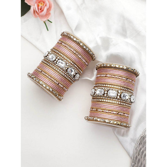 Set of 2 Beautiful Colored Bangle Set With Big Kundan Stone Pink T4 Jewels