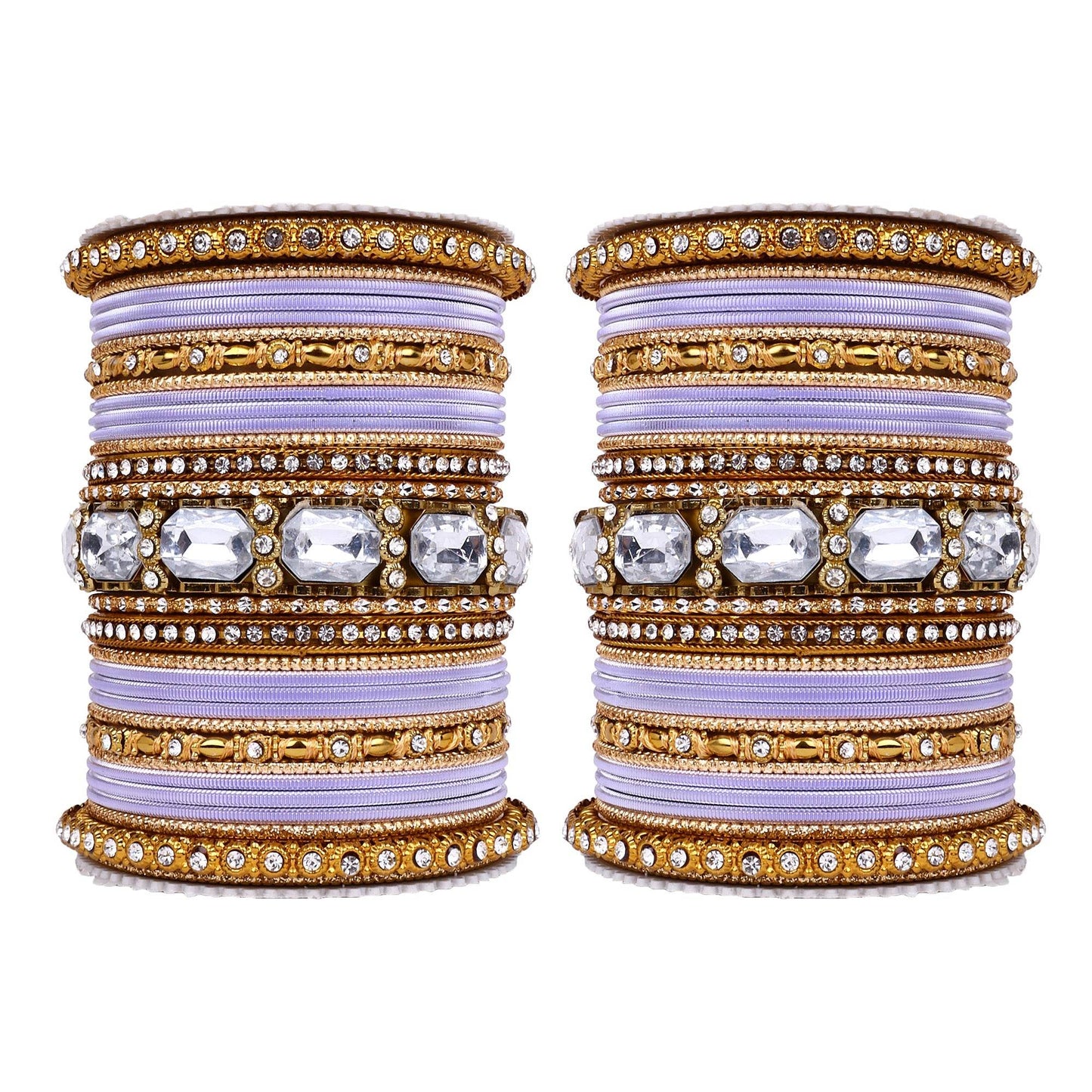 Set of 2 Beautiful Colored Bangle Set With Big Kundan Stone Lavender T4 Jewels