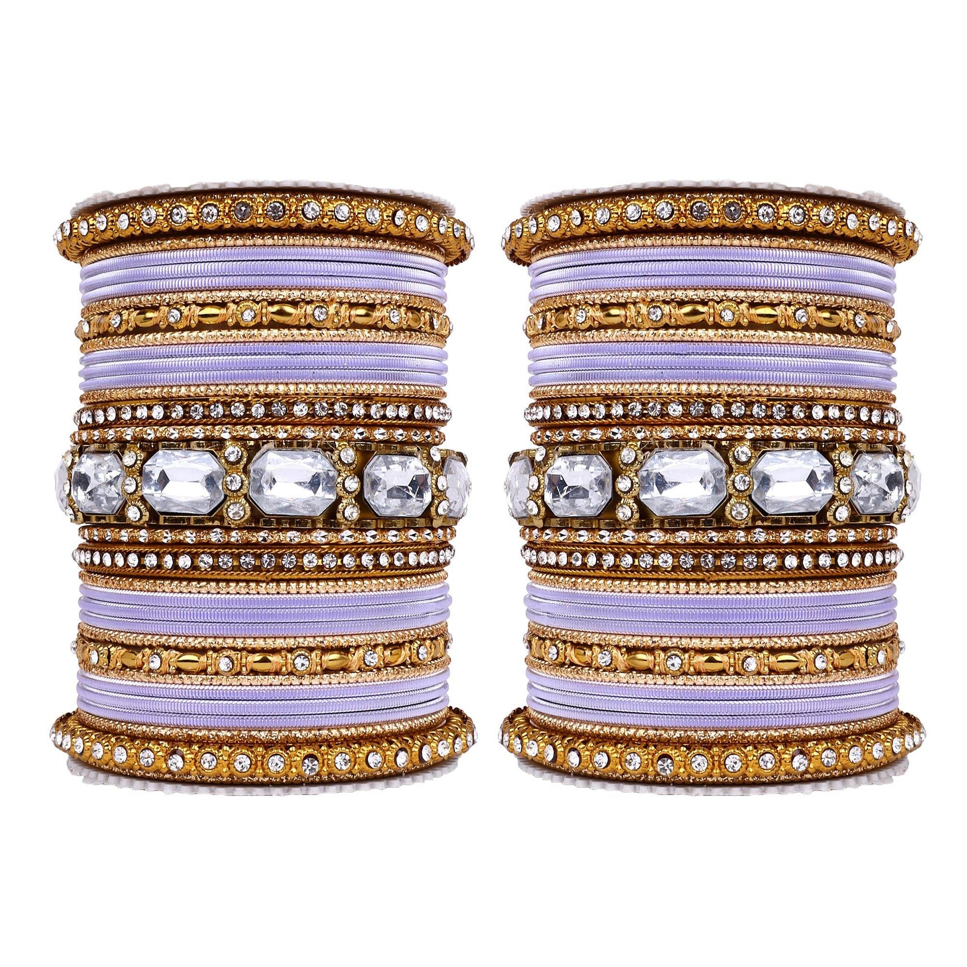 Set of 2 Beautiful Colored Bangle Set With Big Kundan Stone Lavender T4 Jewels