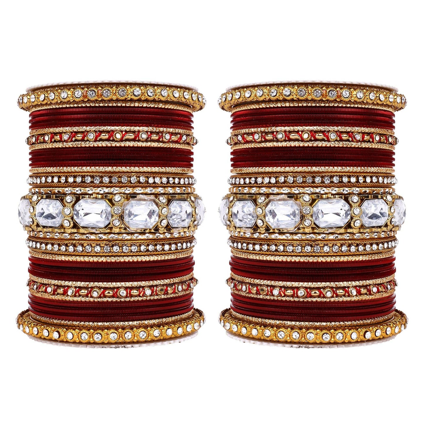 Set of 2 Beautiful Colored Bangle Set With Big Kundan Stone Maroon T4 Jewels