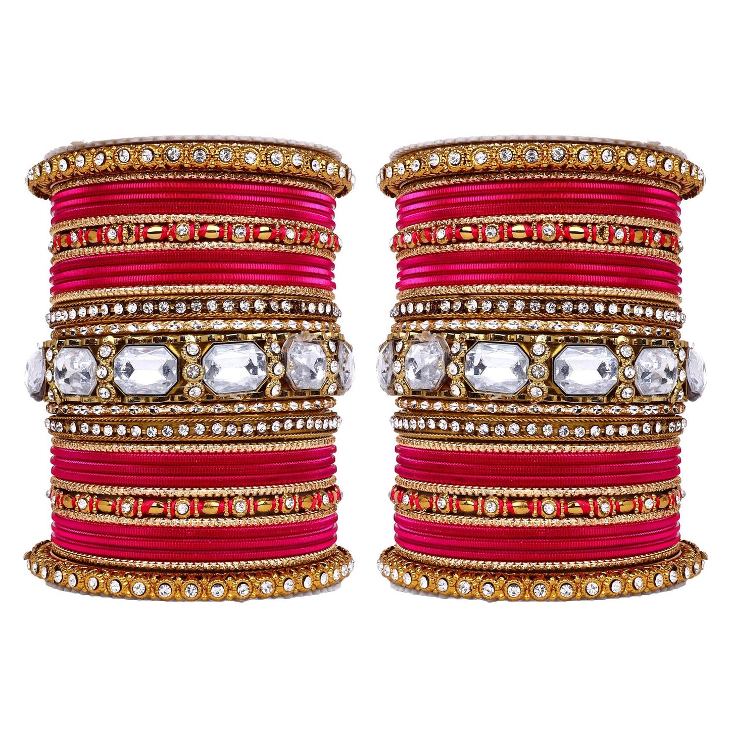 Set of 2 Beautiful Colored Bangle Set With Big Kundan Stone Rani T4 Jewels