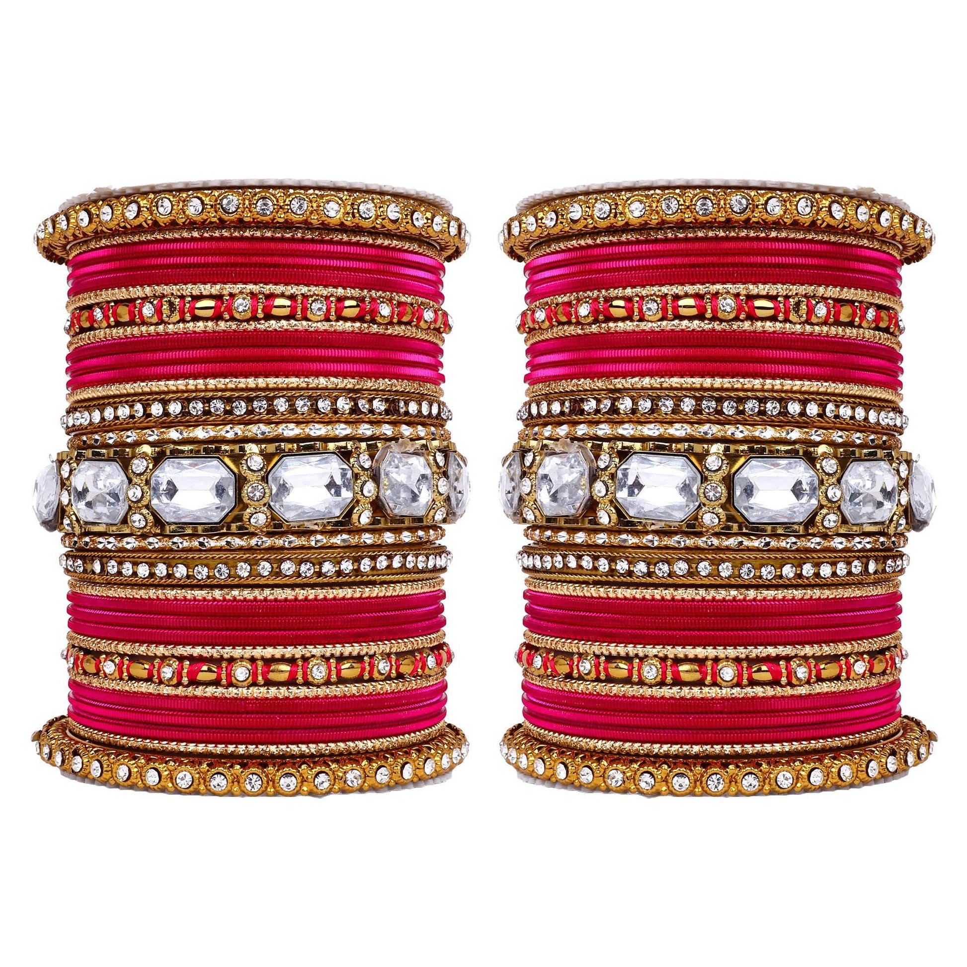 Set of 2 Beautiful Colored Bangle Set With Big Kundan Stone Rani T4 Jewels