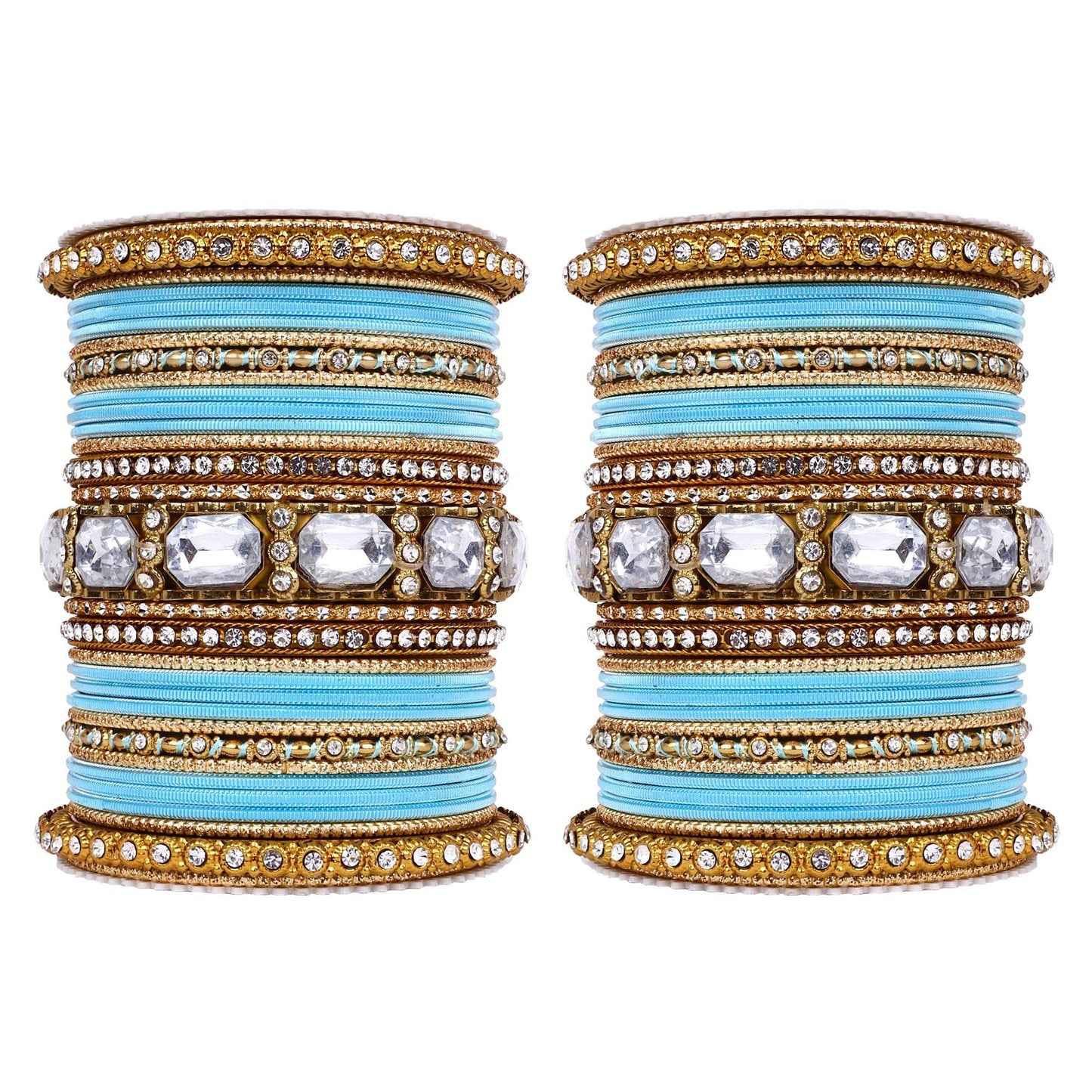 Set of 2 Beautiful Colored Bangle Set With Big Kundan Stone Surf T4 Jewels