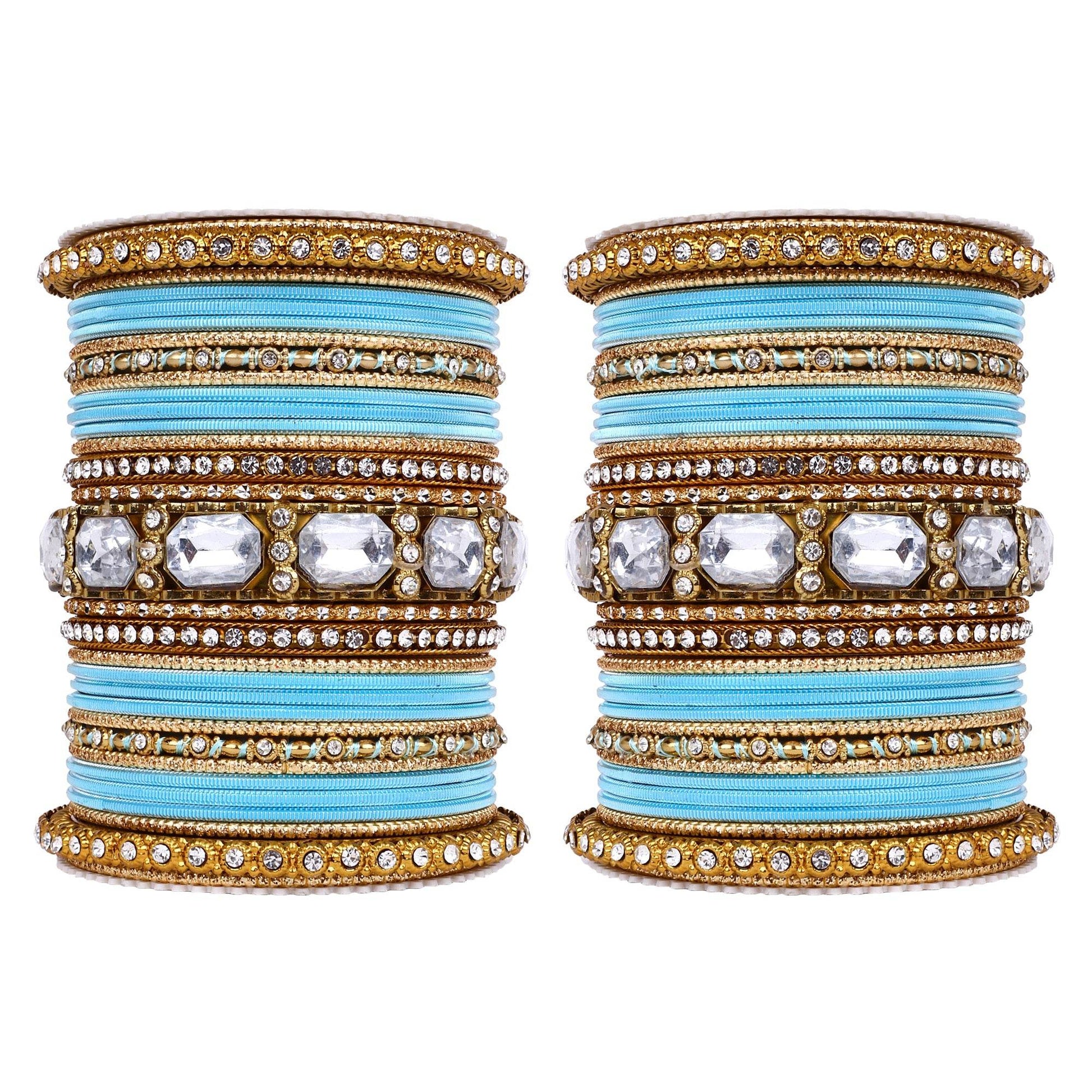 Set of 2 Beautiful Colored Bangle Set With Big Kundan Stone Surf T4 Jewels