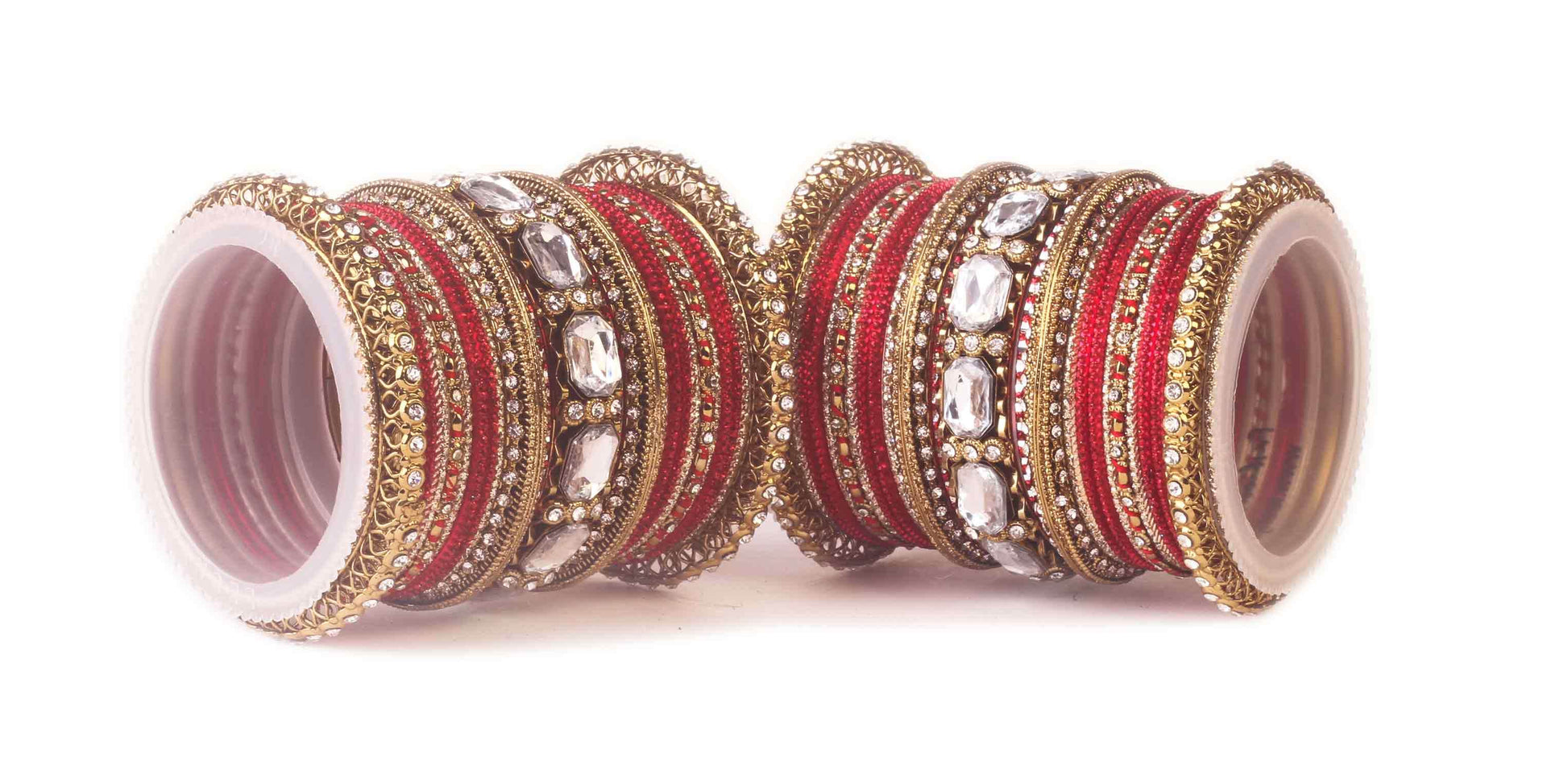 Set of 2 Beautiful Colored Bangle Set With Big Kundan Stone Red T4 Jewels