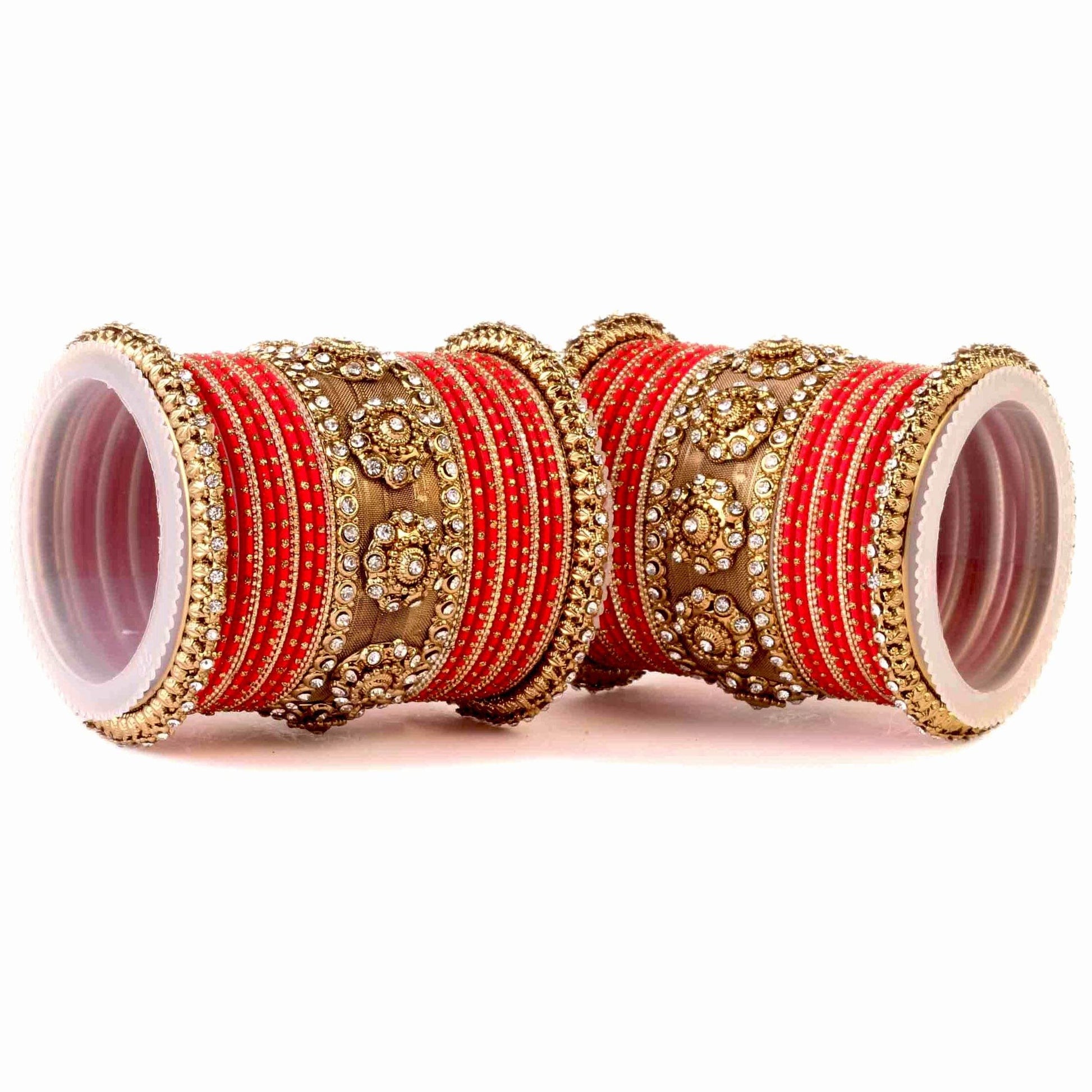 Set of 2 Traditional Jaali Work Multi-Colored Bangle Set Red T4 Jewels