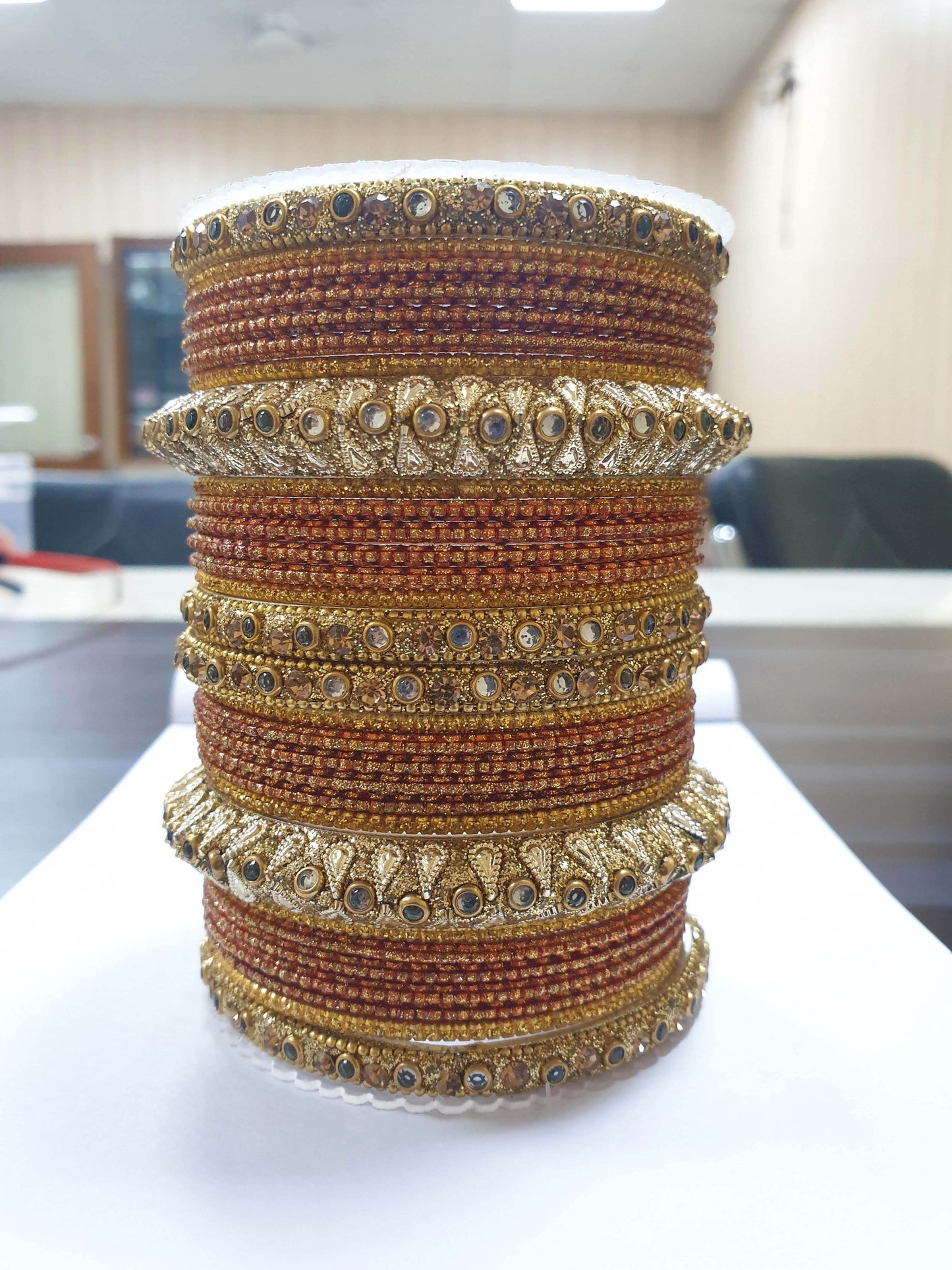 Traditional Colored Kundan Work Bangle Set For Two Hands Orange T4 Jewels