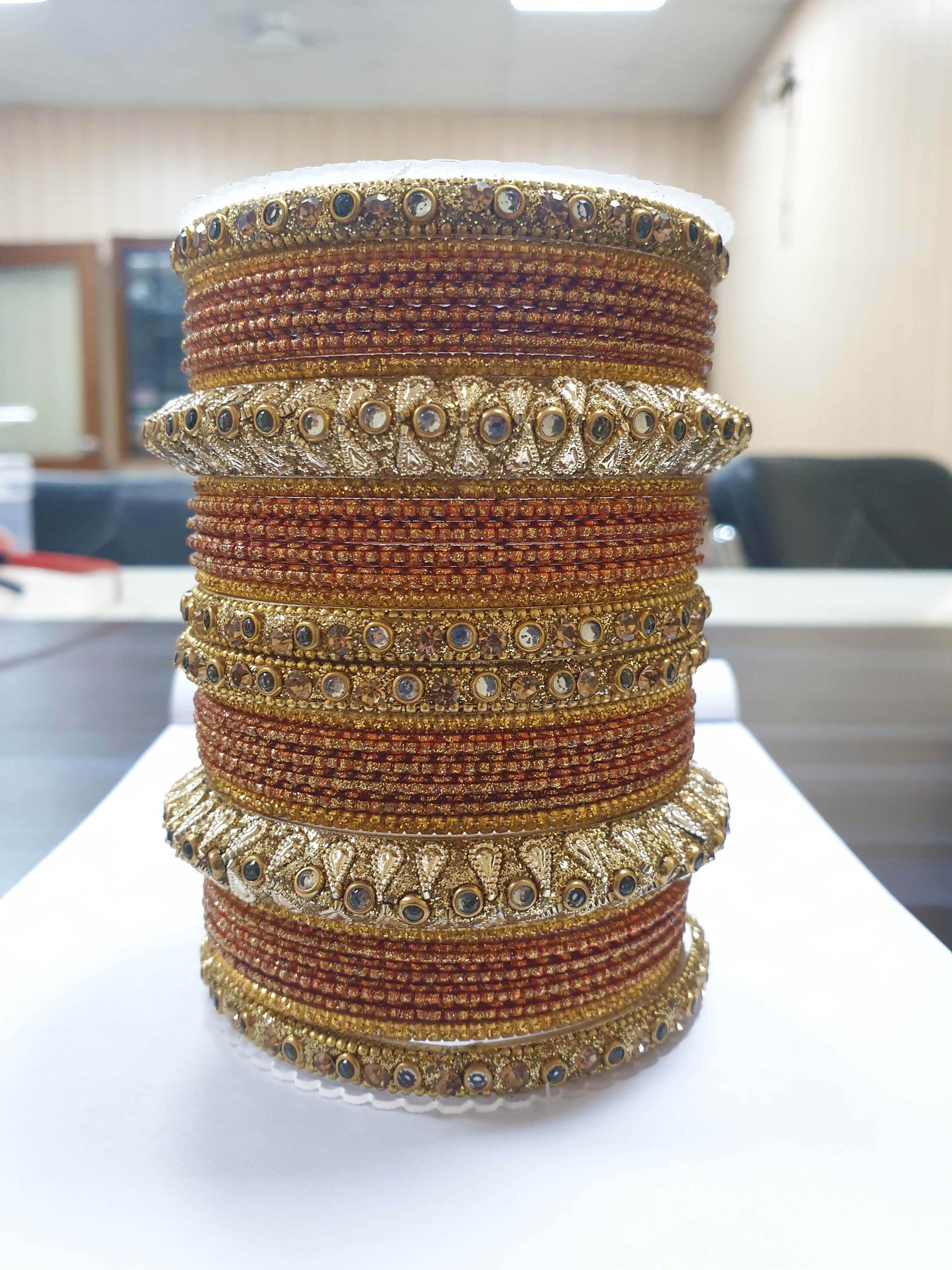 Traditional Colored Kundan Work Bangle Set For Two Hands Orange T4 Jewels