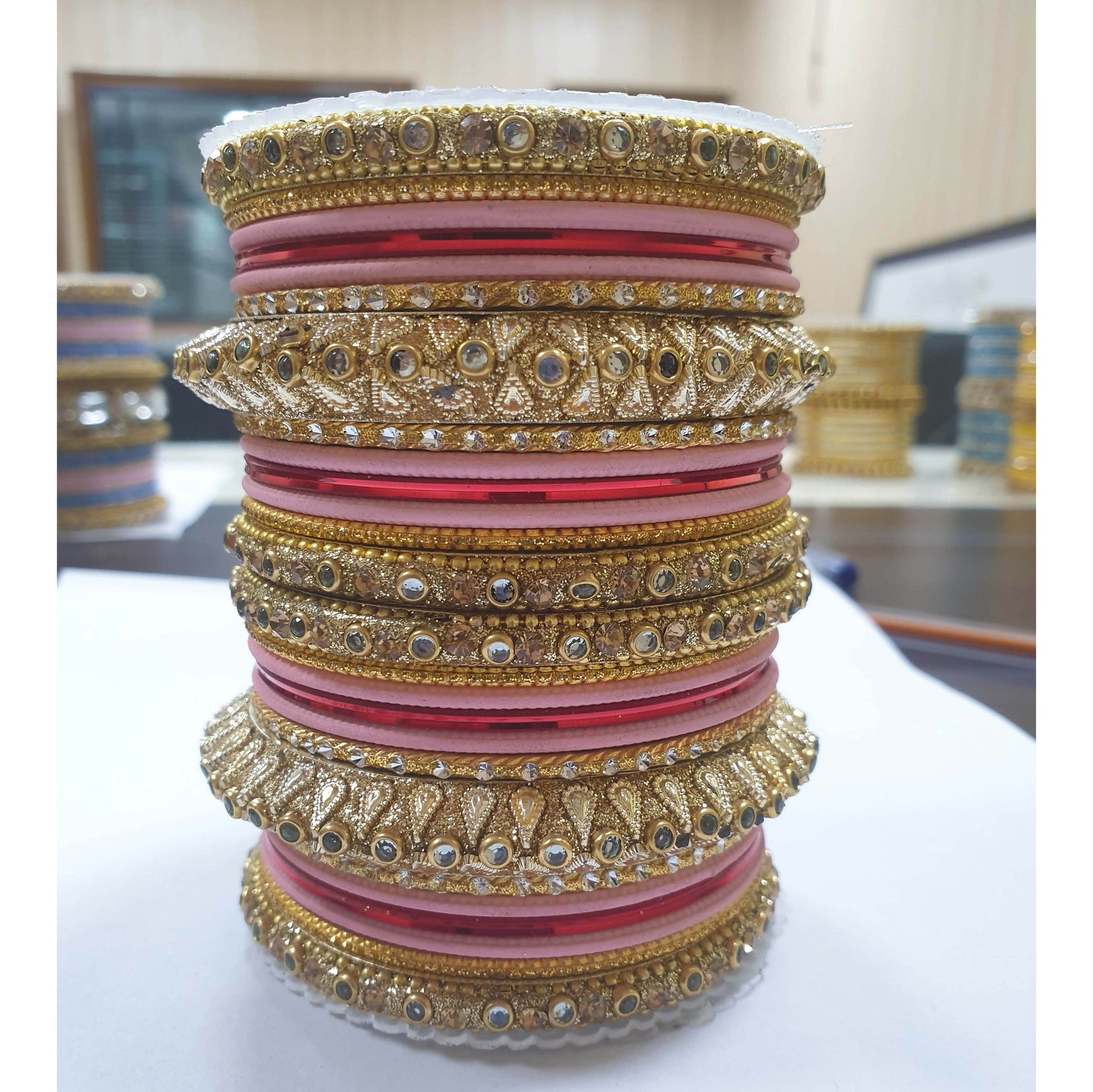 Traditional Colored Kundan Work Bangle Set For Two Hands Pink-Maroon T4 Jewels