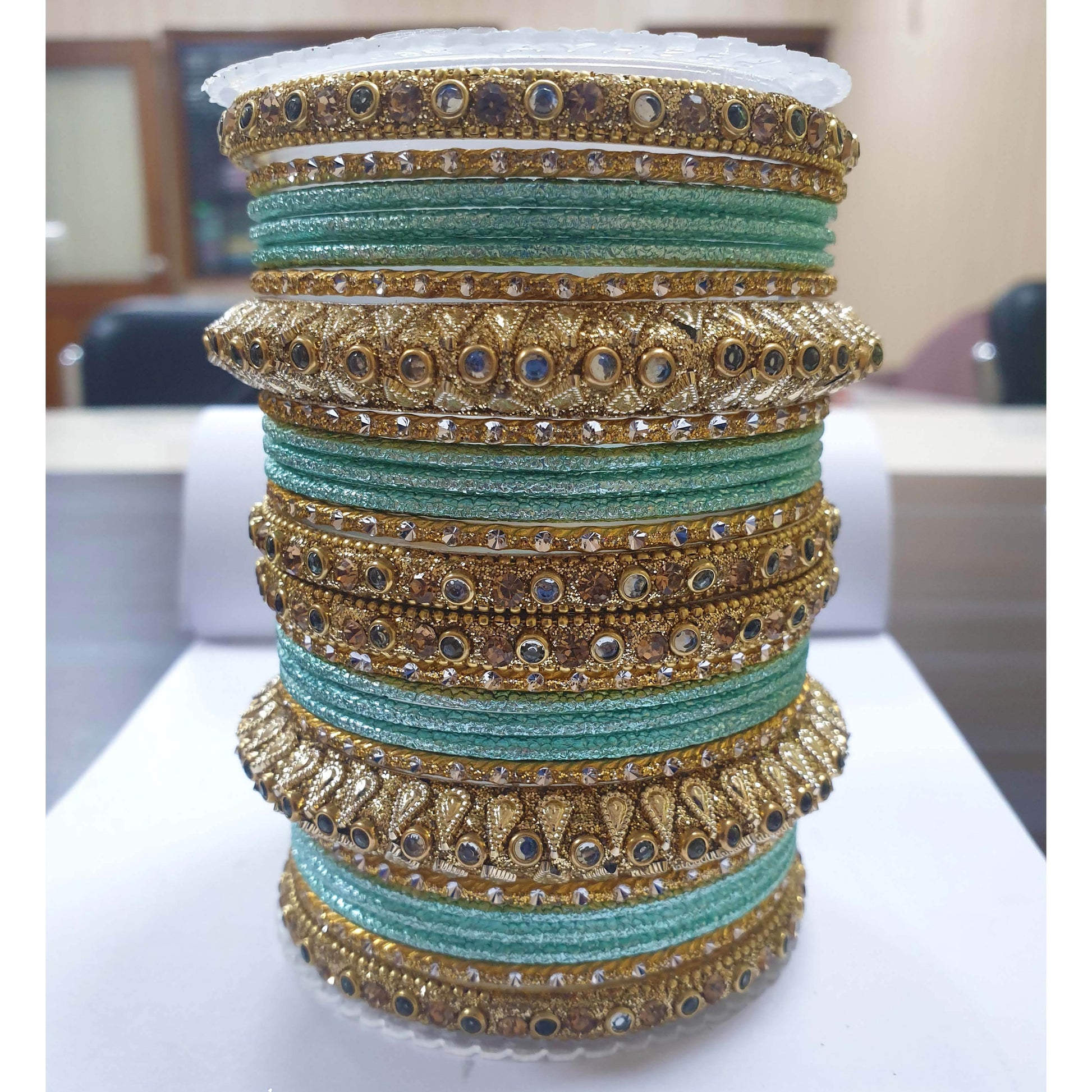 Traditional Colored Kundan Work Bangle Set For Two Hands Surf T4 Jewels