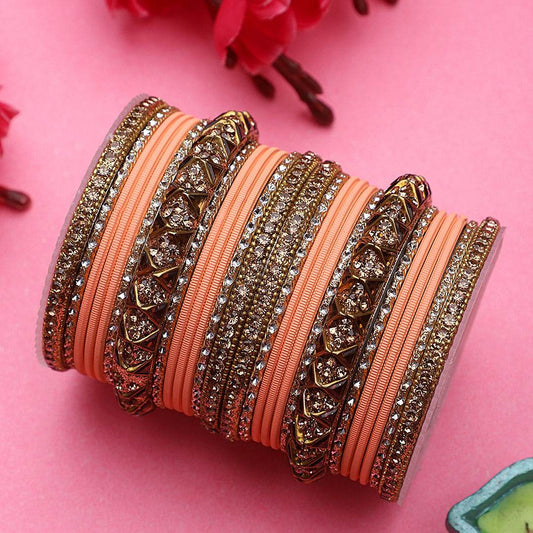Antique Lac Bracelet With Matte Finish Bangle Set For Women Peach T4 Jewels