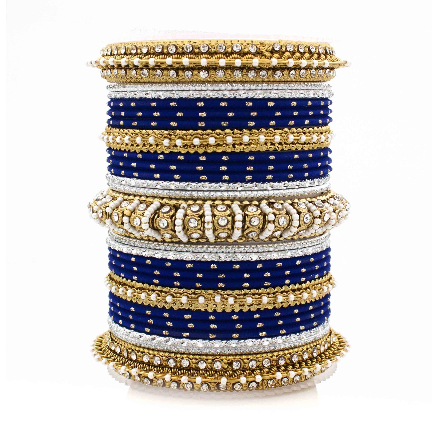 Beautiful Dotted Bangle And Pearl Bangle Set Blue T4 Jewels