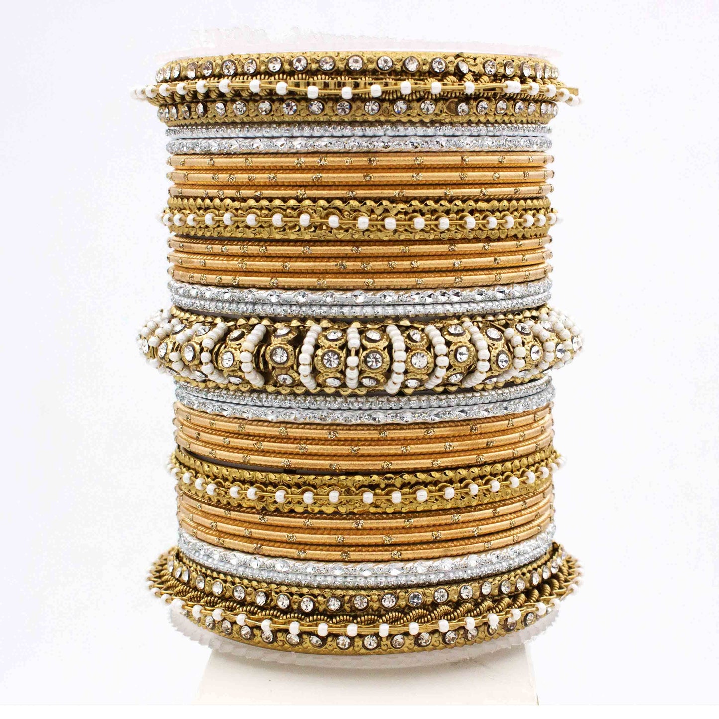Beautiful Dotted Bangle And Pearl Bangle Set Golden T4 Jewels