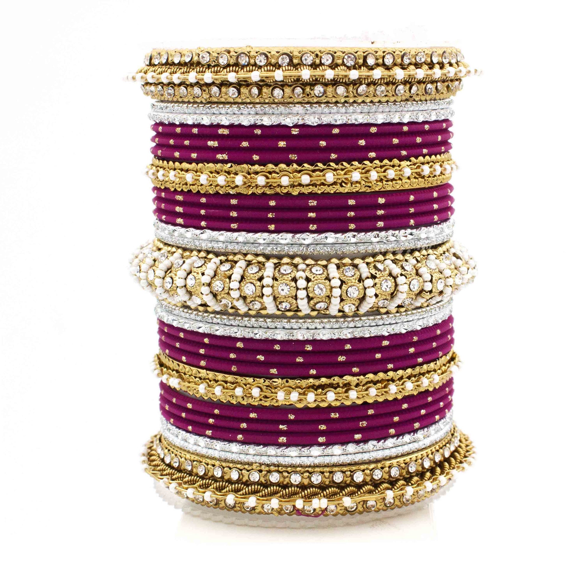 Beautiful Dotted Bangle And Pearl Bangle Set Wine T4 Jewels