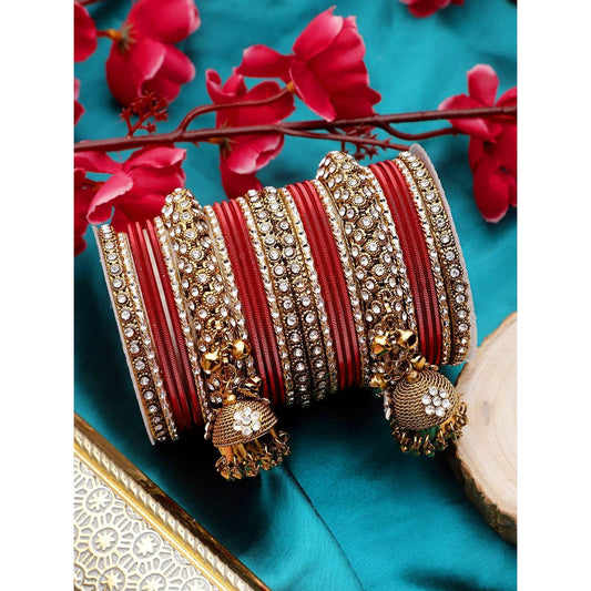 Traditional Shining Jhumki Bangle Set For Two Hands By T4 Jewels Red T4 Jewels