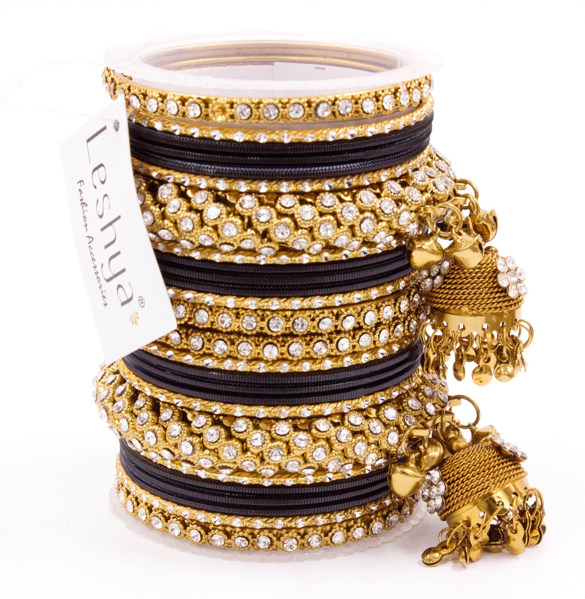 Traditional Shining Jhumki Bangle Set For Two Hands By T4 Jewels Black T4 Jewels