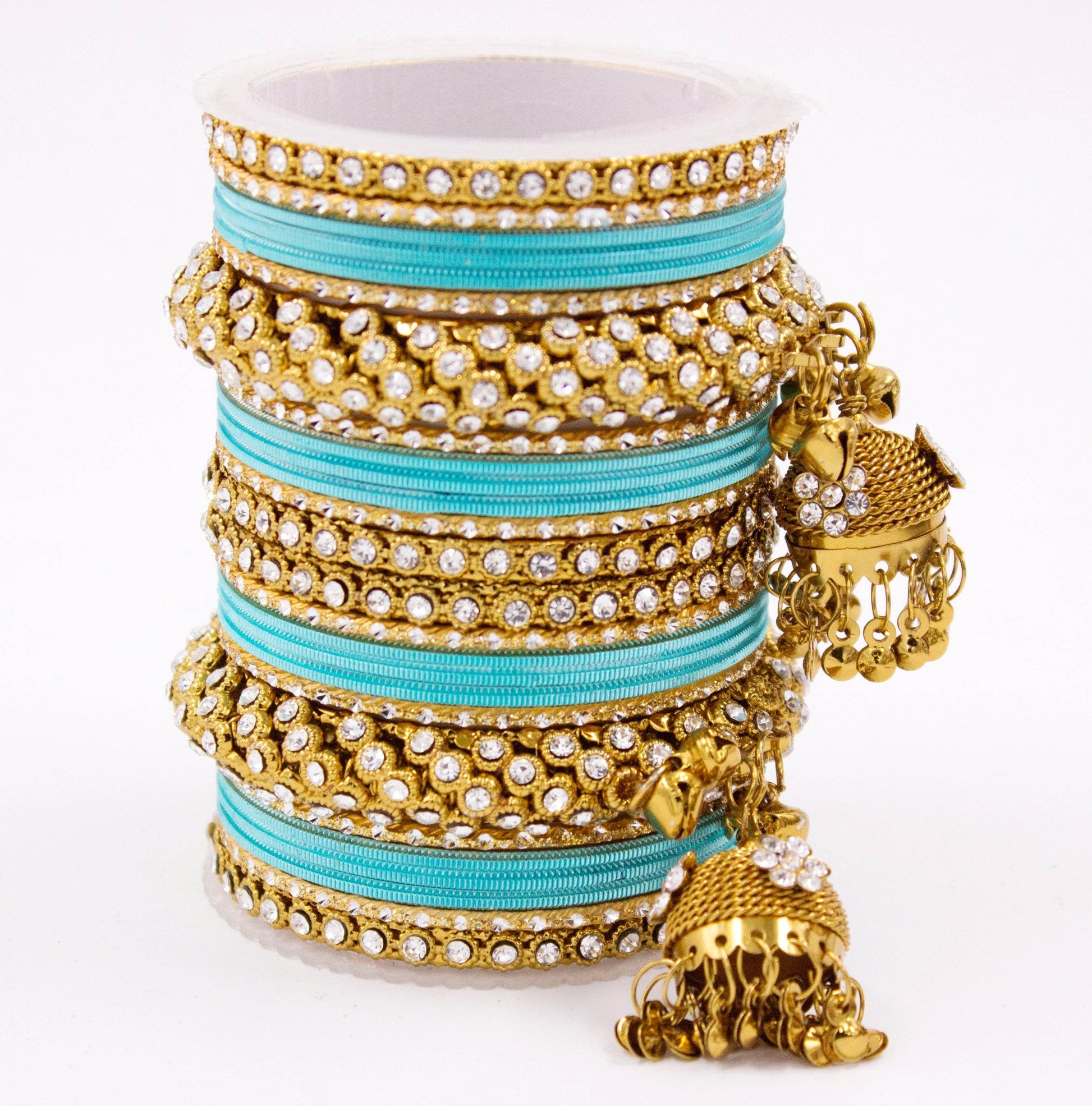 Traditional Shining Jhumki Bangle Set For Two Hands By T4 Jewels Firozi T4 Jewels