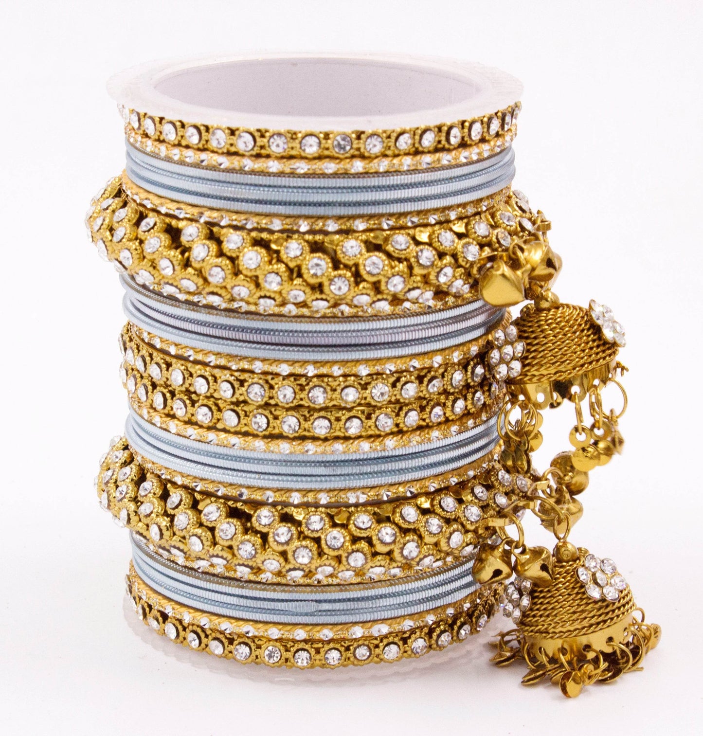 Traditional Shining Jhumki Bangle Set For Two Hands By T4 Jewels Grey T4 Jewels