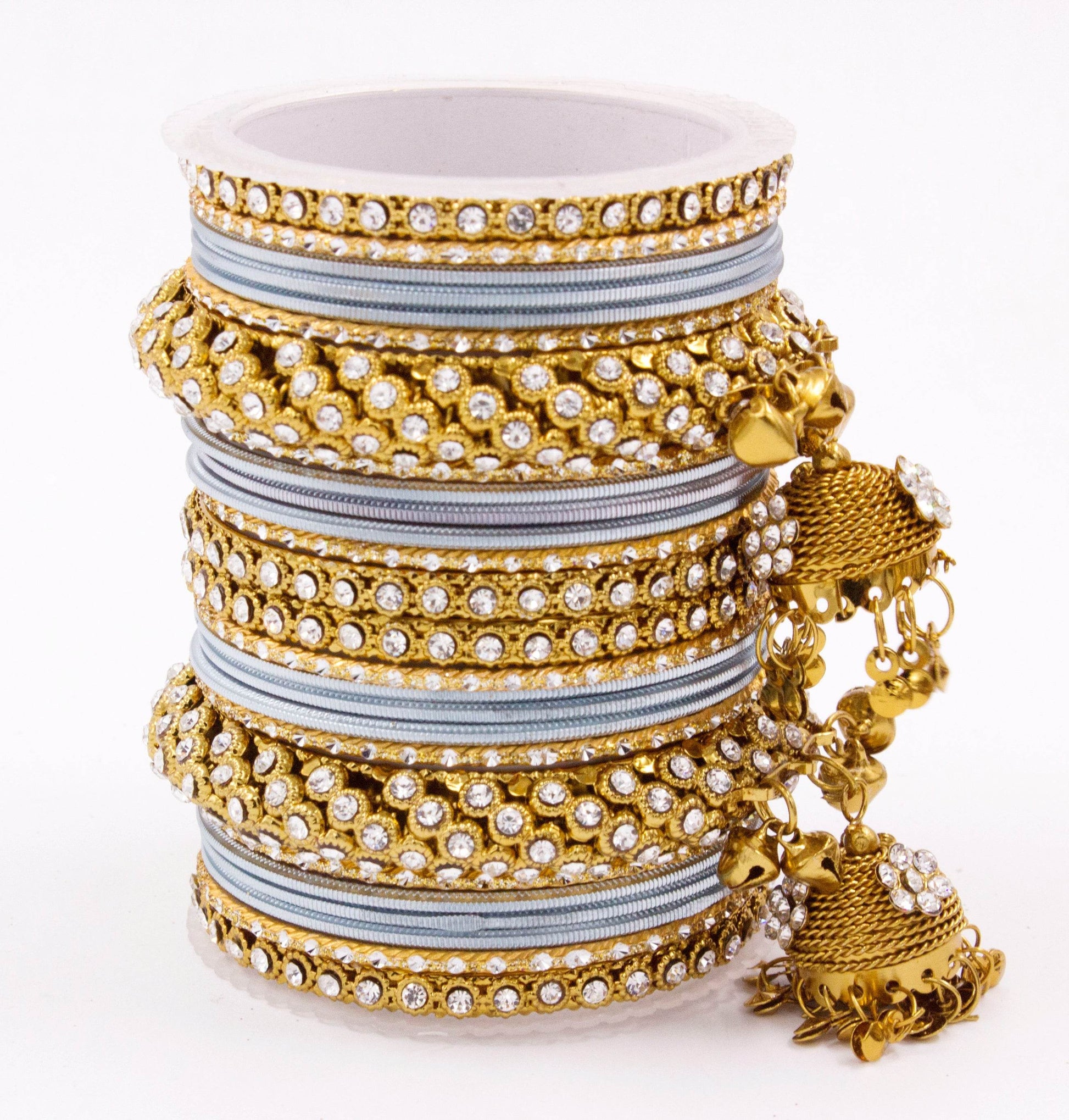 Traditional Shining Jhumki Bangle Set For Two Hands By T4 Jewels Grey T4 Jewels