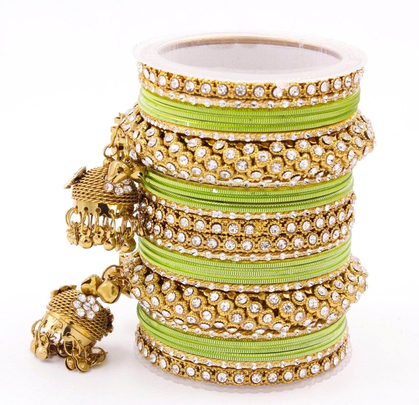 Traditional Shining Jhumki Bangle Set For Two Hands By T4 Jewels Parrot Green T4 Jewels