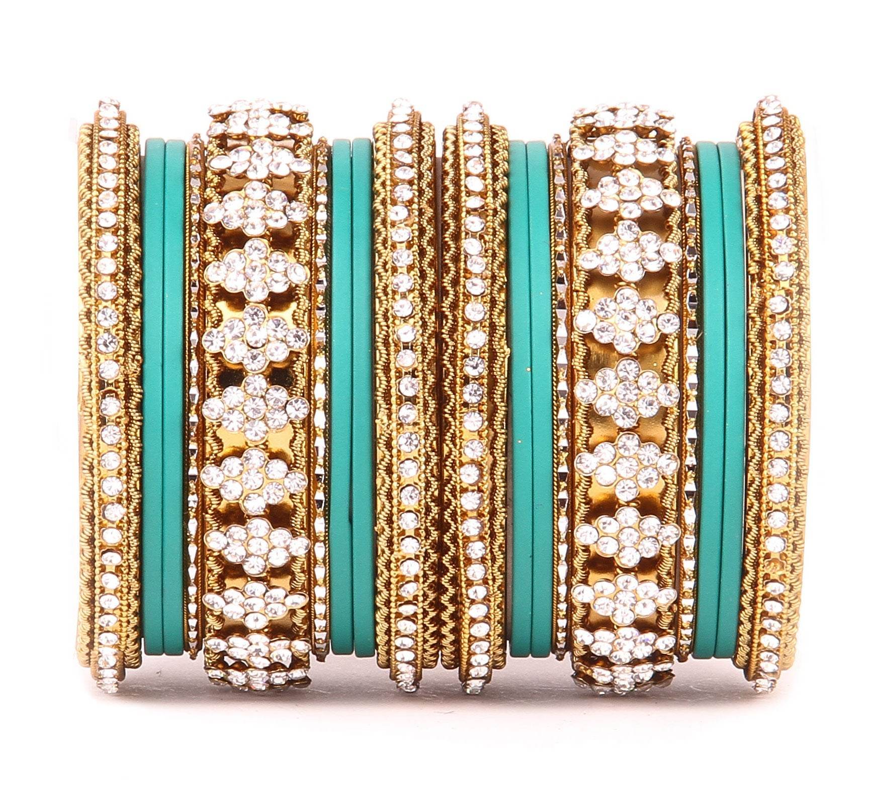 Stylish Matte Finish And Running Stone Pattern Bangle Set Radium T4 Jewels