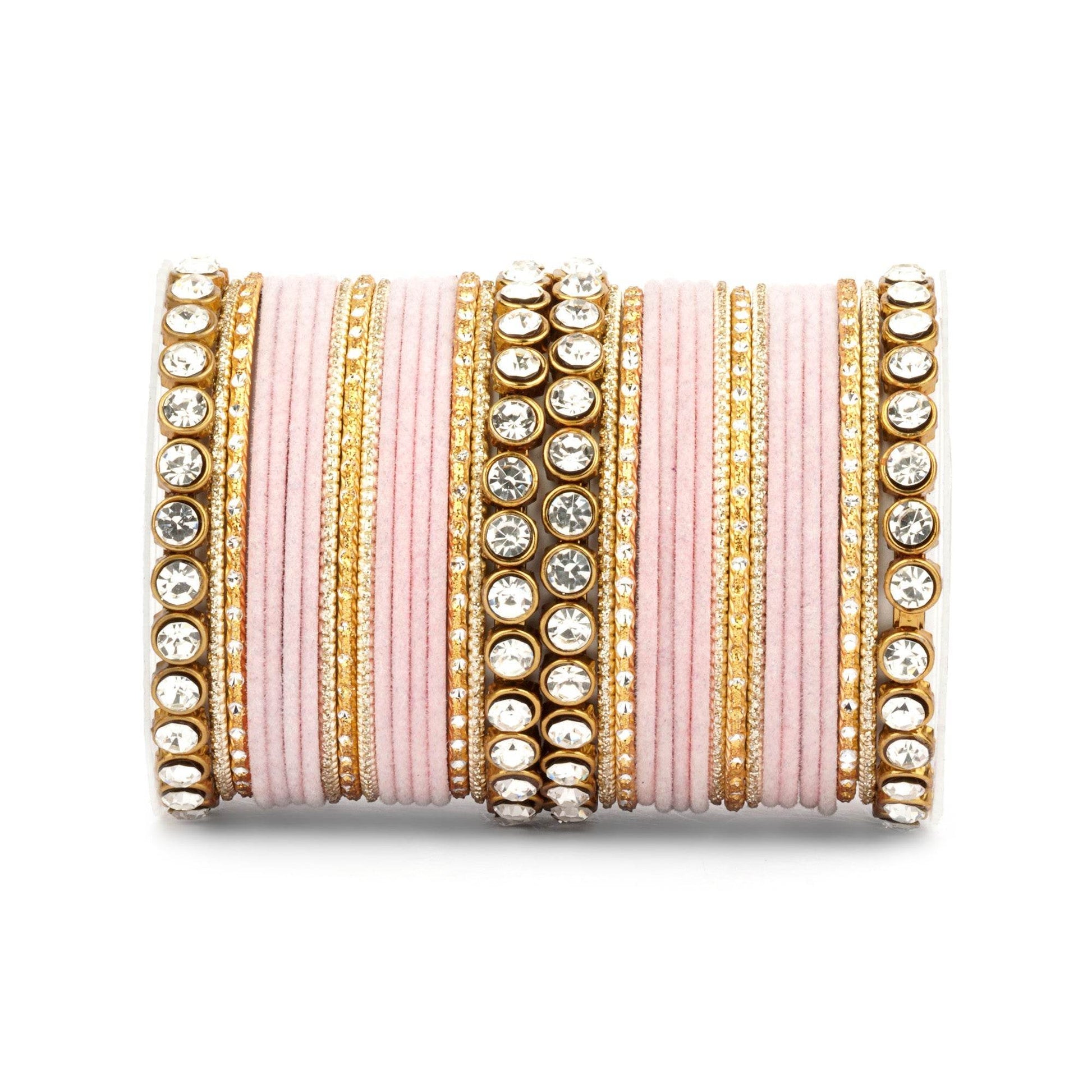 Traditional Velvet Bangle Set by T4 Jewels with Stone Kadas for Women Baby Pink T4 Jewels