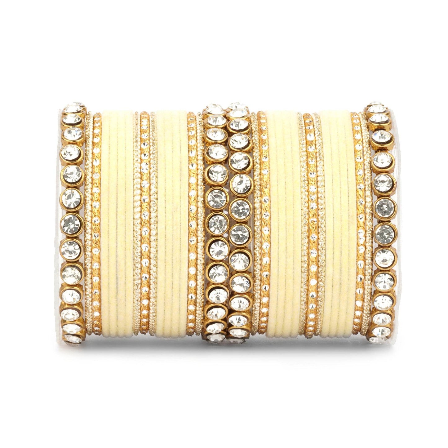 Traditional Velvet Bangle Set by T4 Jewels with Stone Kadas for Women Beige T4 Jewels